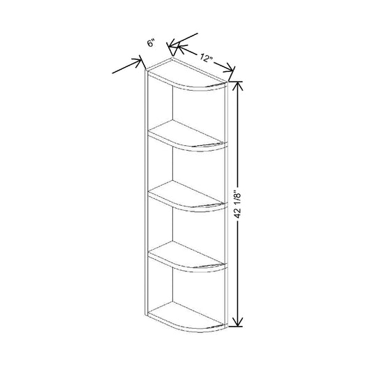 6" W X 42 1/8" H X 12" D Shelf End Wall Round Top & Bottom