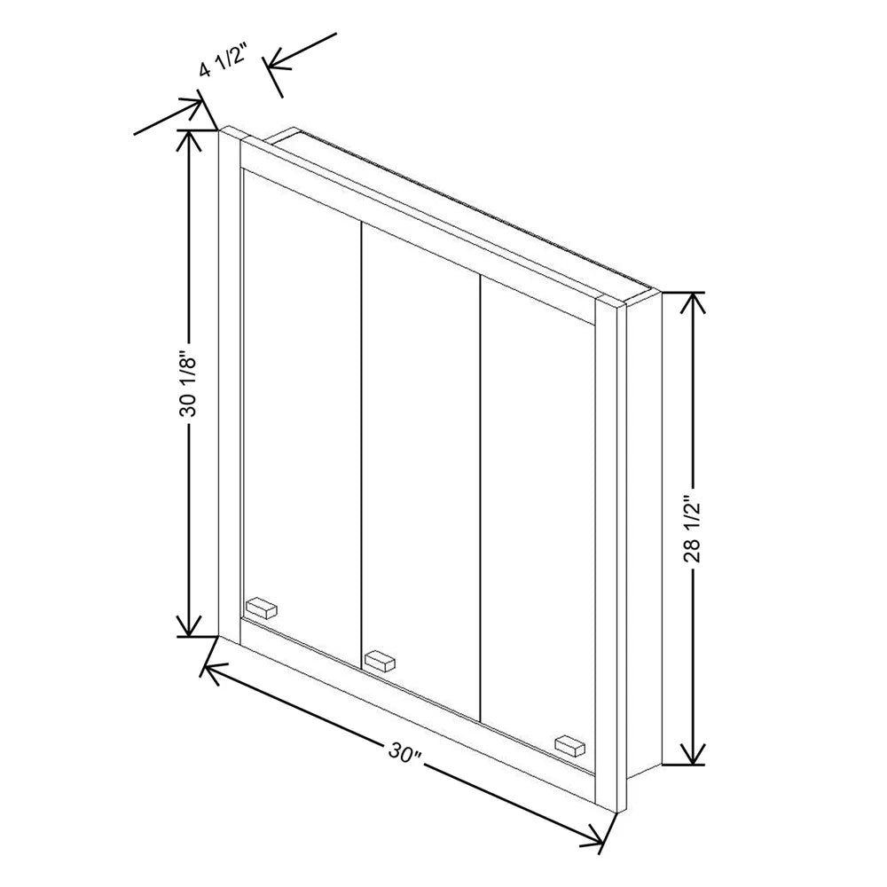 30" W X 30 1/8" H X 4 1/2" D Tri-View Mirror
