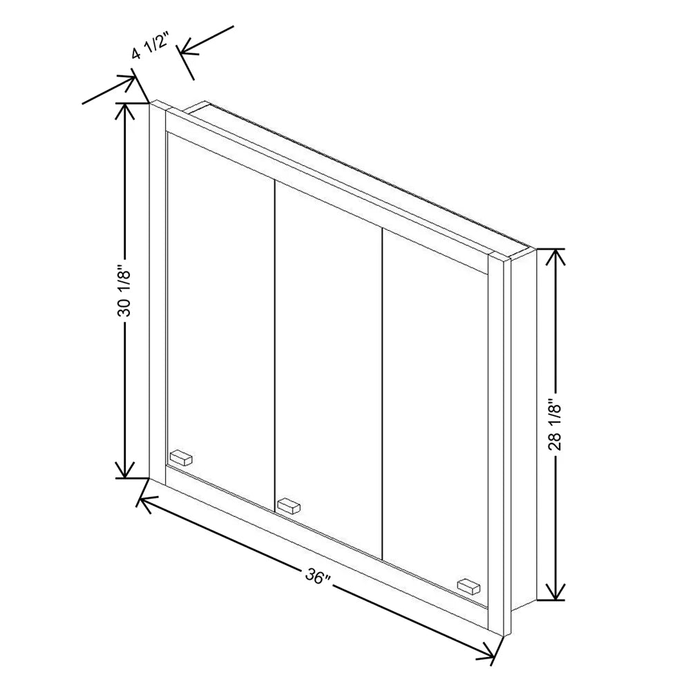 36" W X 30 1/8" H X 4 1/2" D Tri-View Mirror