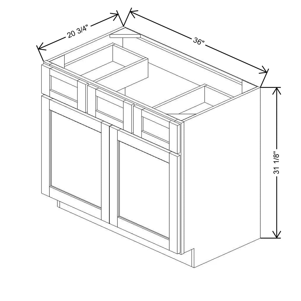 36" W X 31 1/8" H X 20 3/4" D Vanity Sink Base With Top Drawers