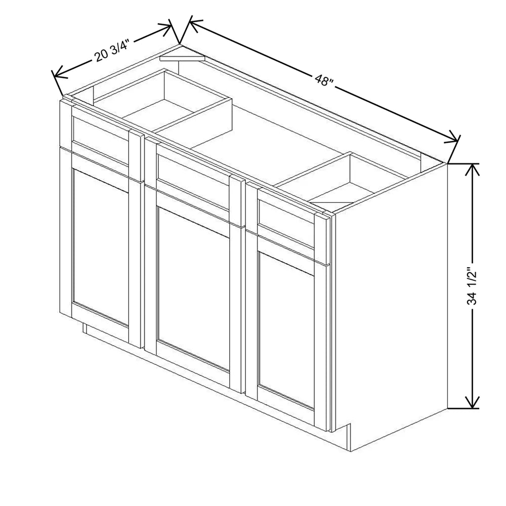 48" W X 34 1/2" H X 20 3/4" D Vanity Sink Base With Top Drawers