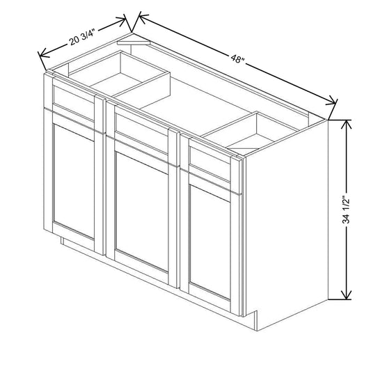 48" W X 34 1/2" H X 20 3/4" D Vanity Sink Base With Top Drawers