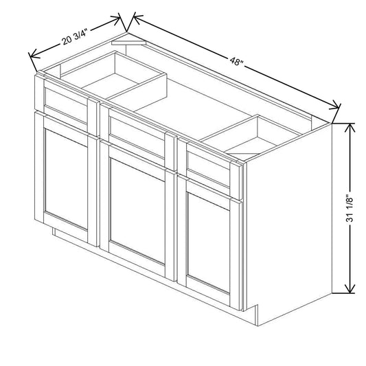 48" W X 31 1/8" H X 20 3/4" D Vanity Sink Base With Top Drawers
