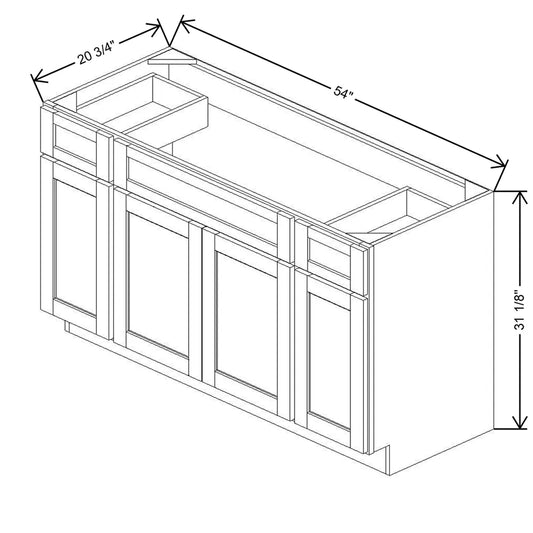 54" W X 31 1/8" H X 20 3/4" D Vanity Sink Base With Top Drawers