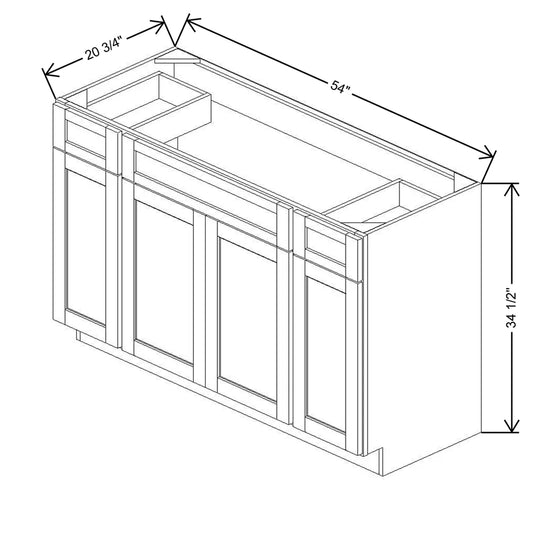 54" W X 34 1/2" H X 20 3/4" D Vanity Sink Base With Top Drawers