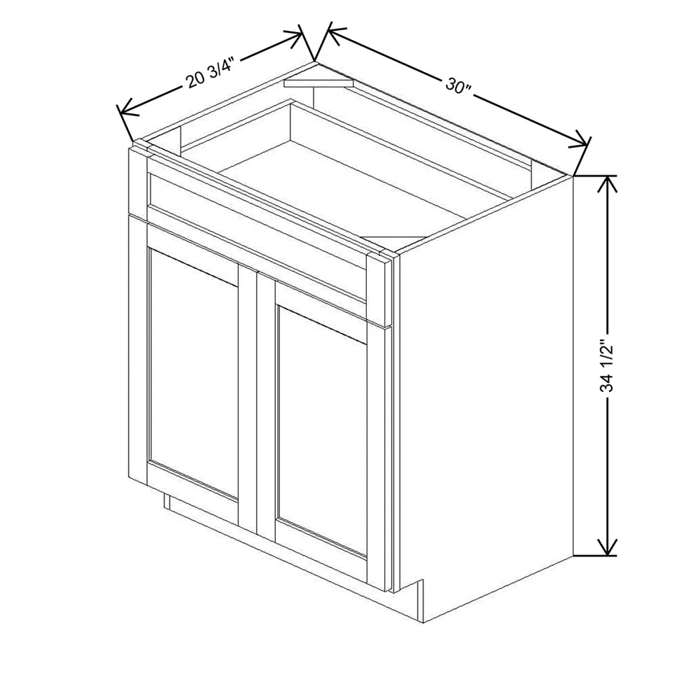 30" W X 34 1/2" H X 20 3/4" D Vanity Base