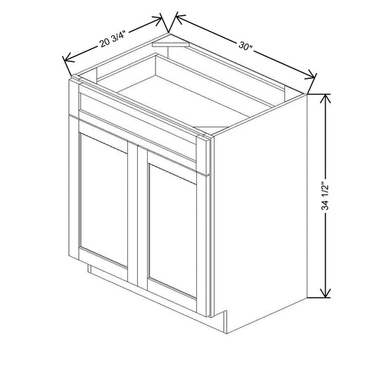 30" W X 34 1/2" H X 20 3/4" D Vanity Base