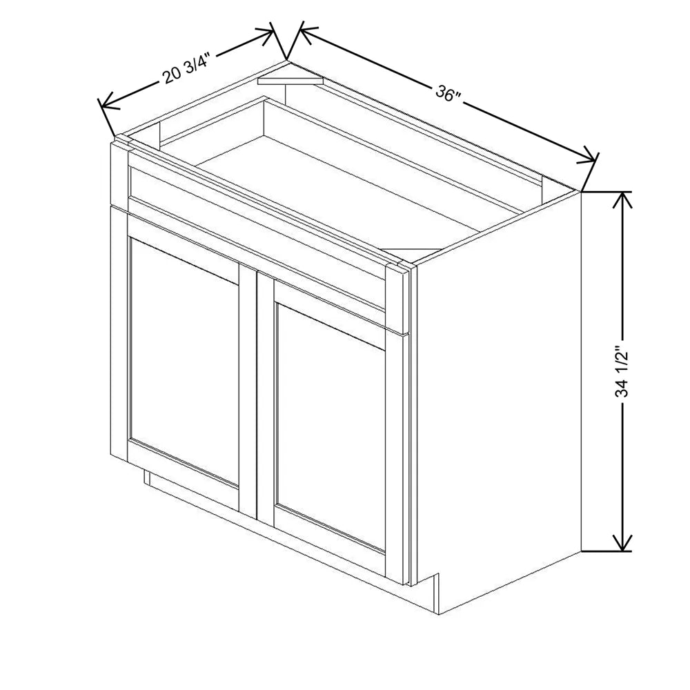 36" W X 34 1/2" H X 20 3/4" D Vanity Base