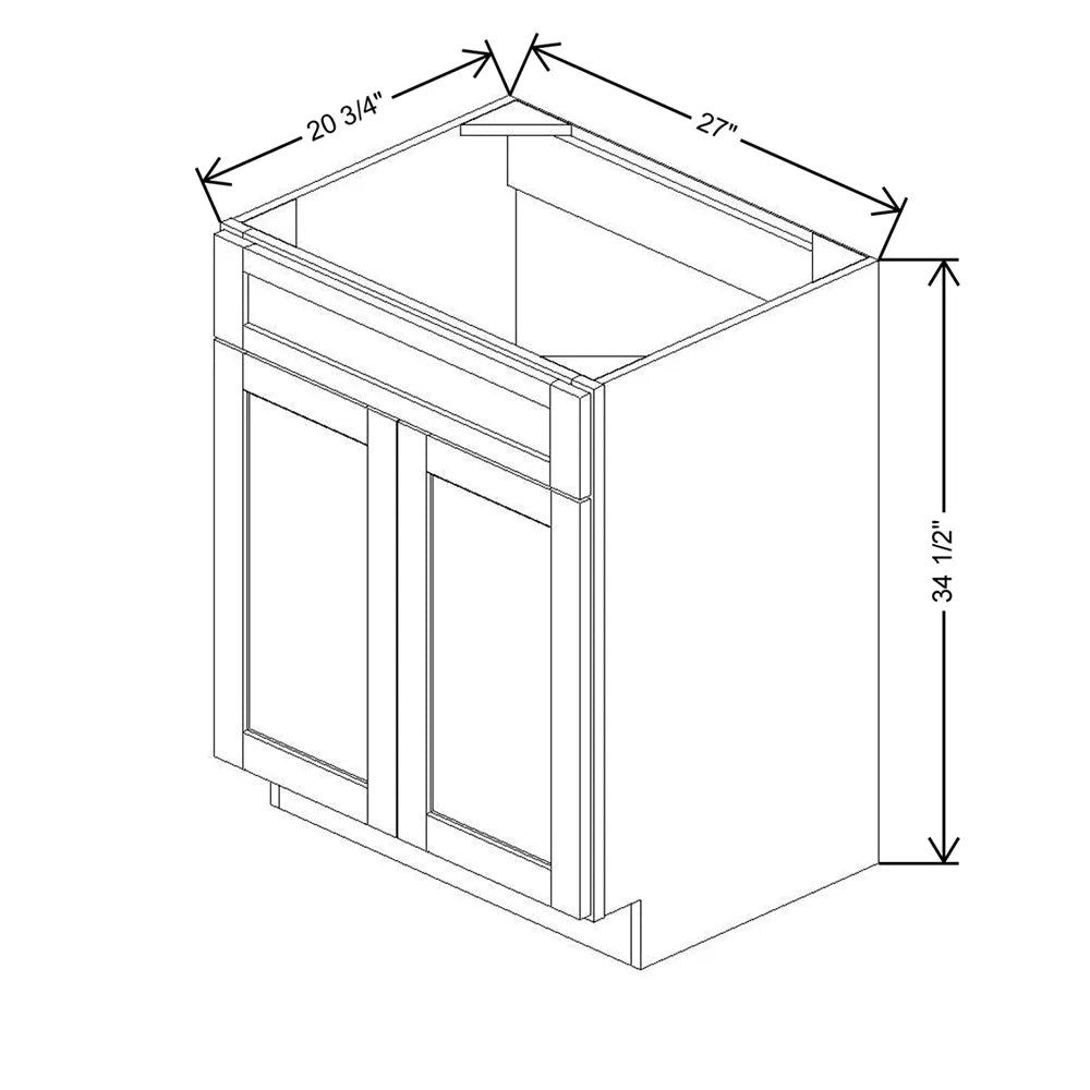 27" W X 34 1/2" H X 20 3/4" D Vanity Sink Base