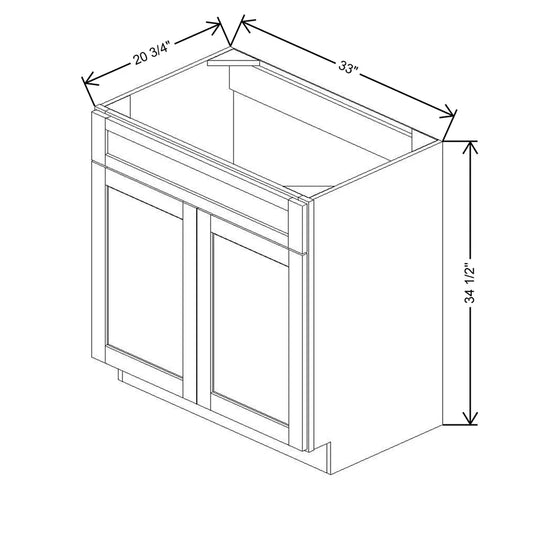 33" W X 34 1/2" H X 20 3/4" D Vanity Sink Base