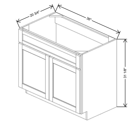 36" W X 31 1/8" H X 20 3/4" D Vanity Sink Base