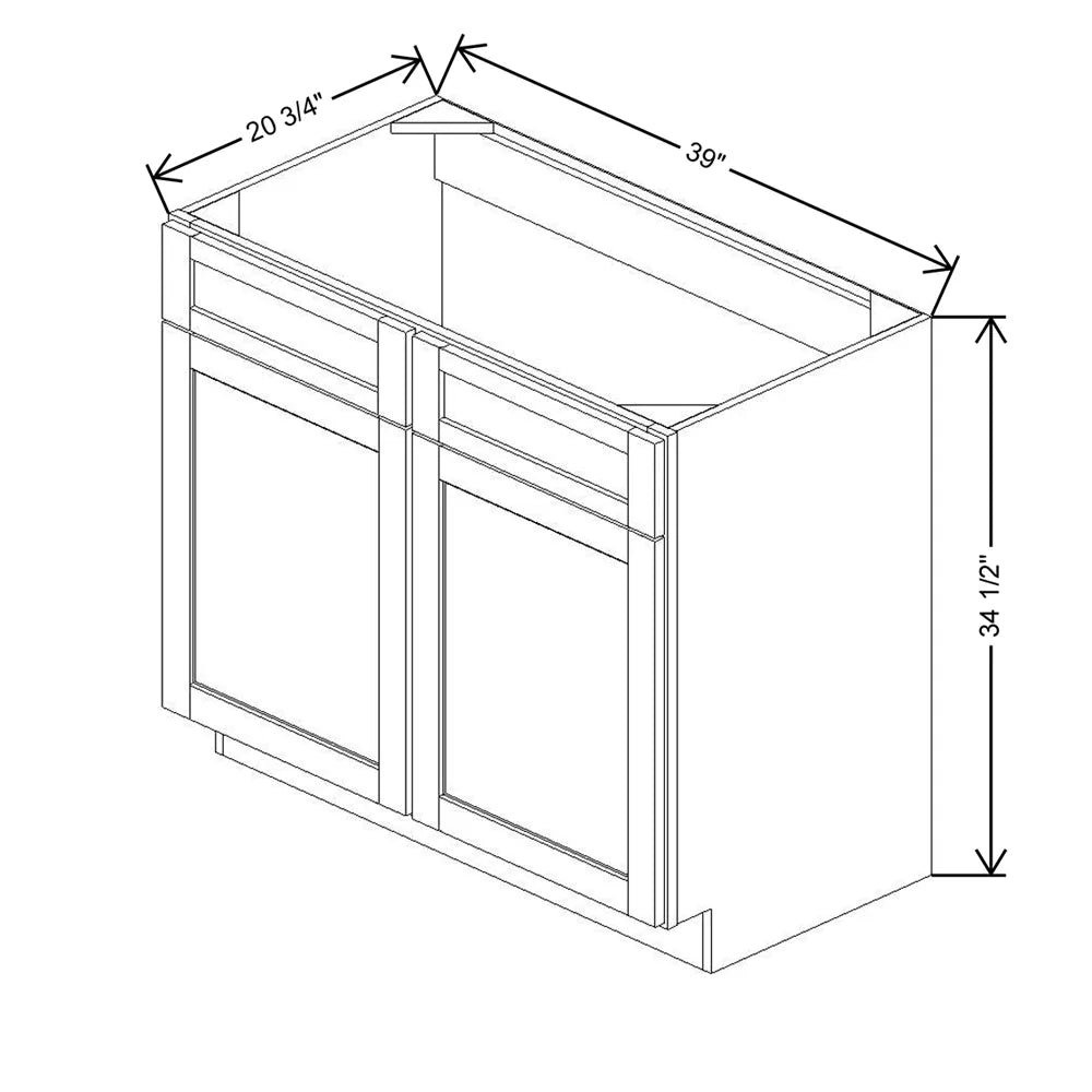39" W X 34 1/2" H X 20 3/4" D Vanity Sink Base