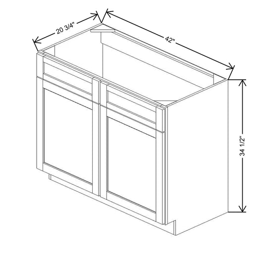 42" W X 34 1/2" H X 20 3/4" D Vanity Sink Base