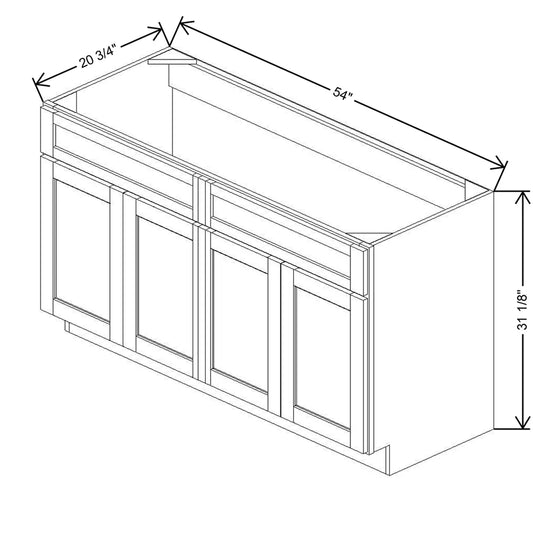 54" W X 31 1/8" H X 20 3/4" D Vanity Sink Base
