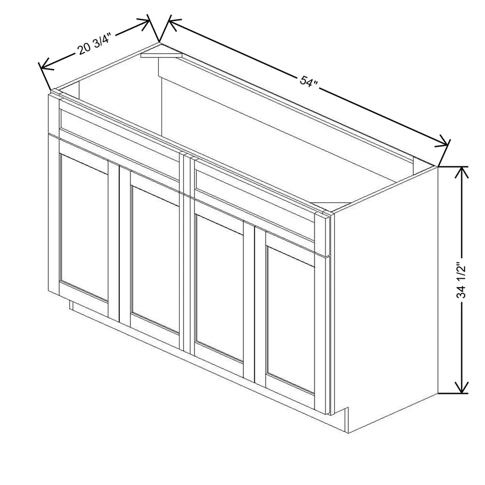 54" W X 34 1/2" H X 20 3/4" D Vanity Sink Base