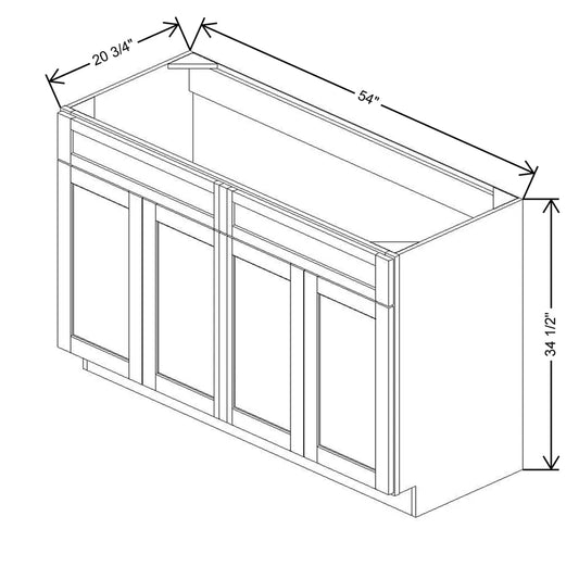 54" W X 34 1/2" H X 20 3/4" D Vanity Sink Base