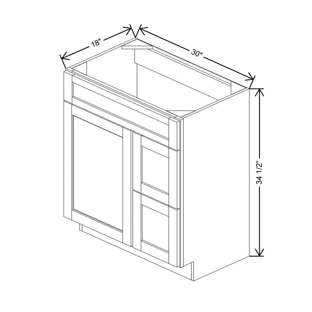 30" W X 34 1/2" H X 18" D Vanity Combo Sink Base