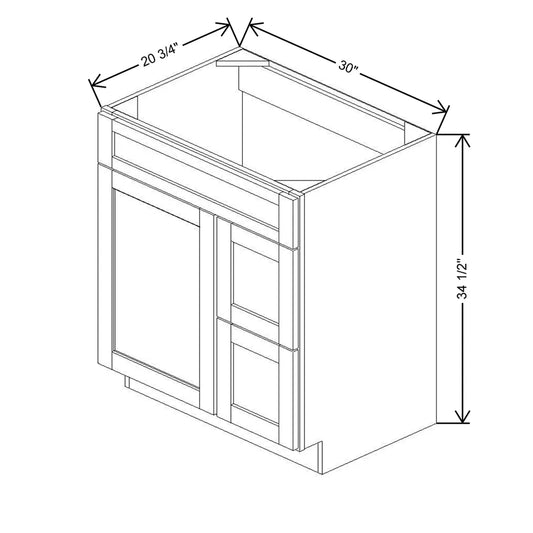 30" W X 34 1/2" H X 20 3/4" D Vanity Combo Sink Base