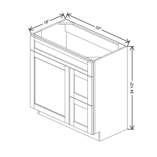 33" W X 34 1/2" H X 18" D Vanity Combo Sink Base