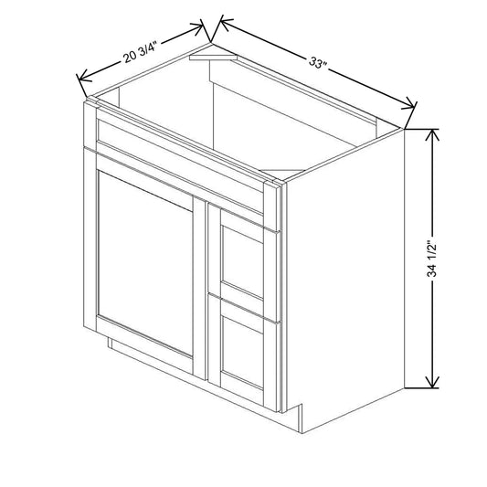 33" W X 34 1/2" H X 20 3/4" D Vanity Combo Sink Base