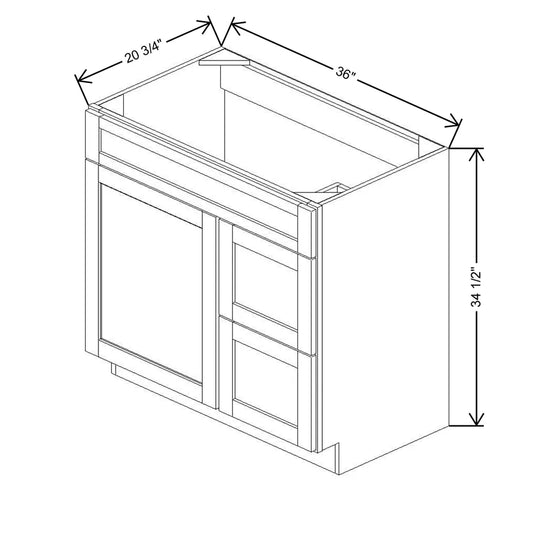 36" W X 34 1/2" H X 20 3/4" D Vanity Combo Sink Base