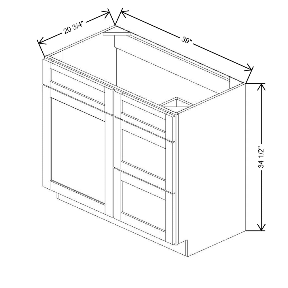 39" W X 34 1/2" H X 20 3/4" D Vanity Combo Sink Base