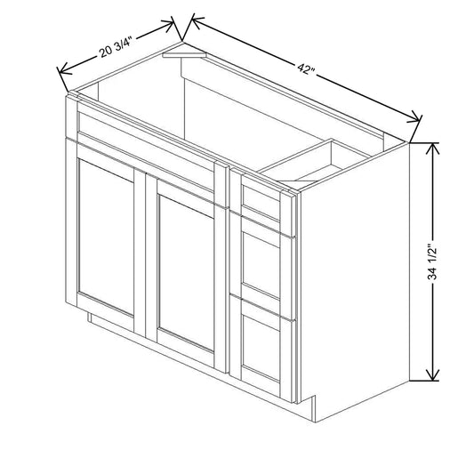 42" W X 34 1/2" H X 20 3/4" D Vanity Combo Sink Base