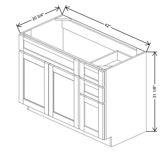 42" W X 31 1/8" H X 20 3/4" D Vanity Combo Sink Base
