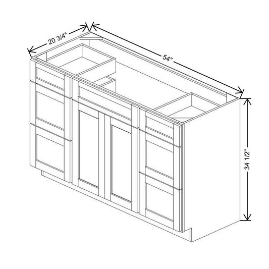 54" W X 34 1/2" H X 20 3/4" D Vanity Combo Sink Base