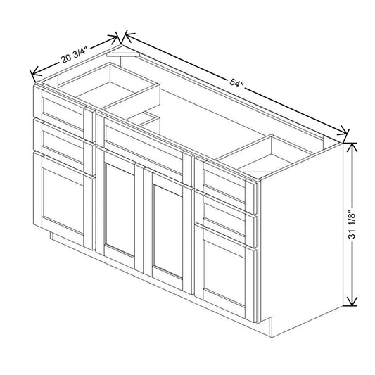 54" W X 31 1/8" H X 20 3/4" D Vanity Combo Sink Base